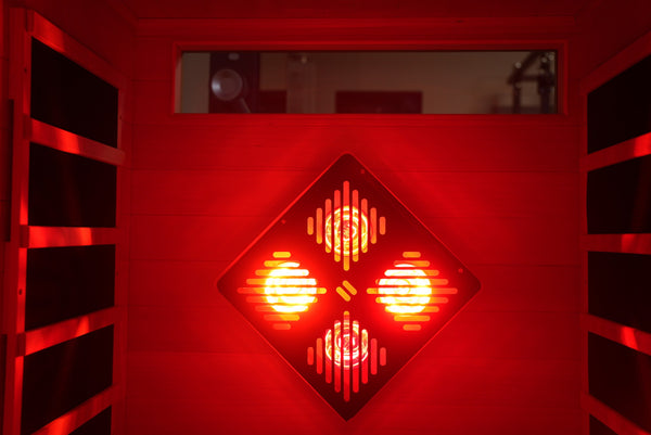Back wall window above the red light bulbs seen from inside